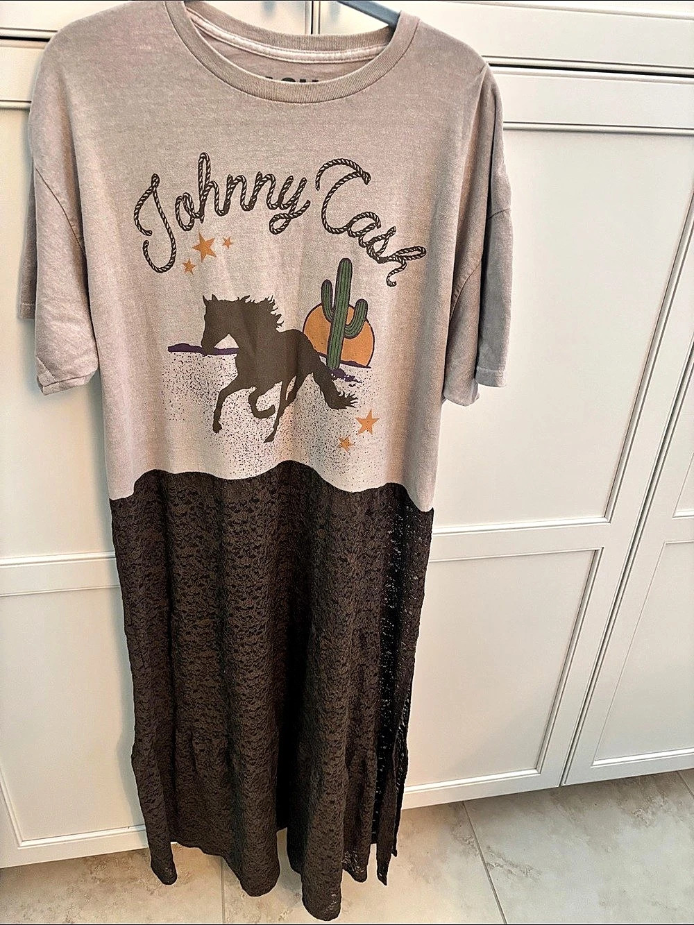 Cash by Johnny Cash Graphic Maxi Dress Size Large Upcycled.